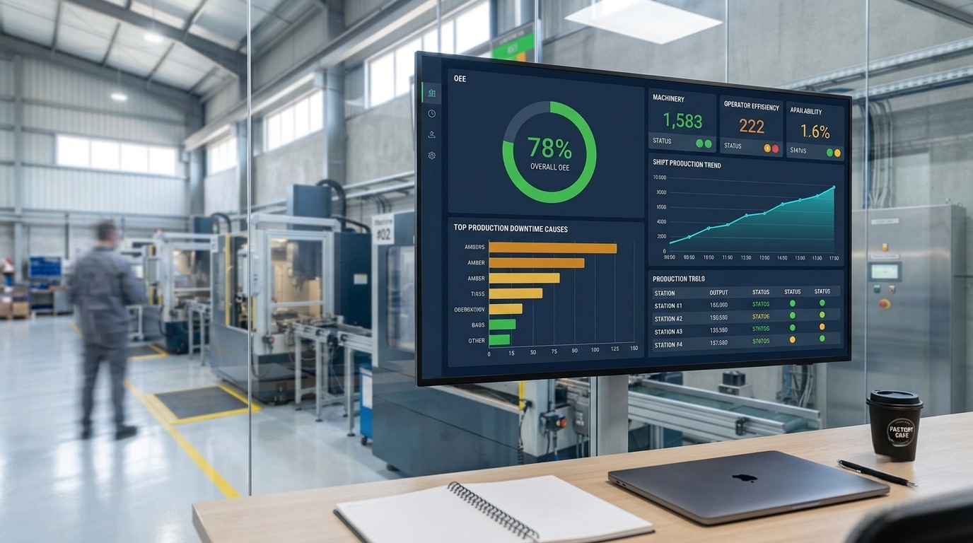 Canlı OEE, kullanılabilirlik, performans ve kalite değerlerini gösteren SAP Analytics Cloud panosu
